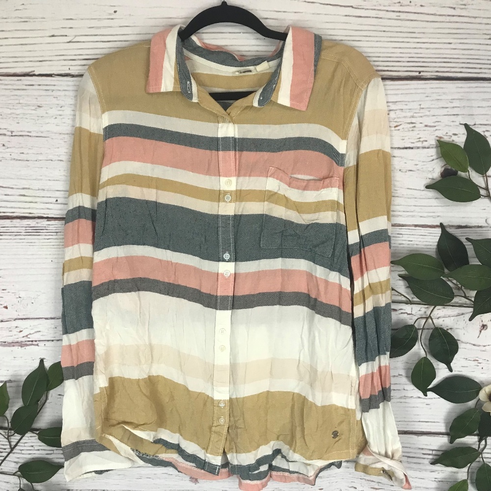 Roxy Size Medium Button Down Striped Pastel Collar - image 1